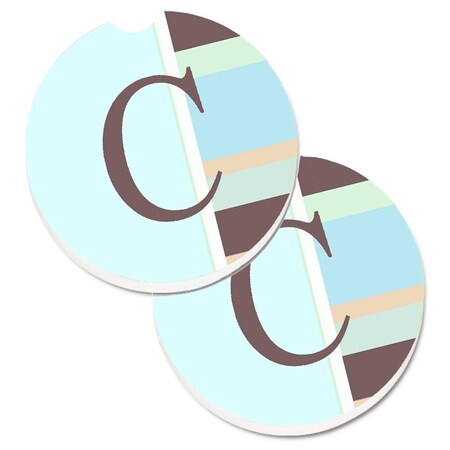 Carolines Treasures Letter C Initial Monogram Blue Stripes Cup Holder Car Coaster, 2PK CJ1003-CCARC